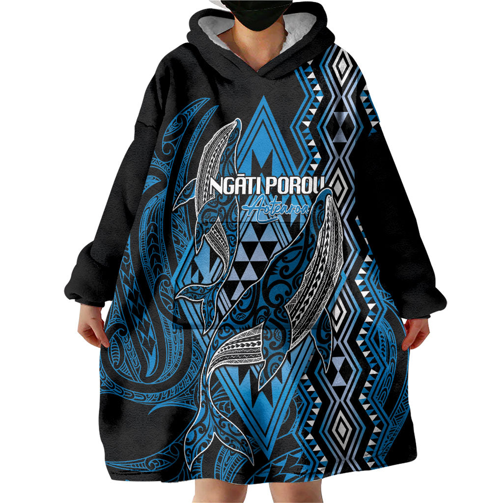 Aotearoa Iwi Ngati Porou Personalised Wearable Blanket Hoodie NZ Maori Humpback Whale Taniko Motifs LT14 - Polynesian Pride