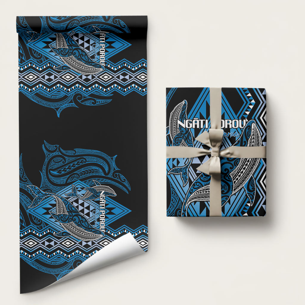 Aotearoa Iwi Ngati Porou Wrapping Paper NZ Maori Humpback Whale Taniko Motifs LT14 58" × 23" Blue - Polynesian Pride