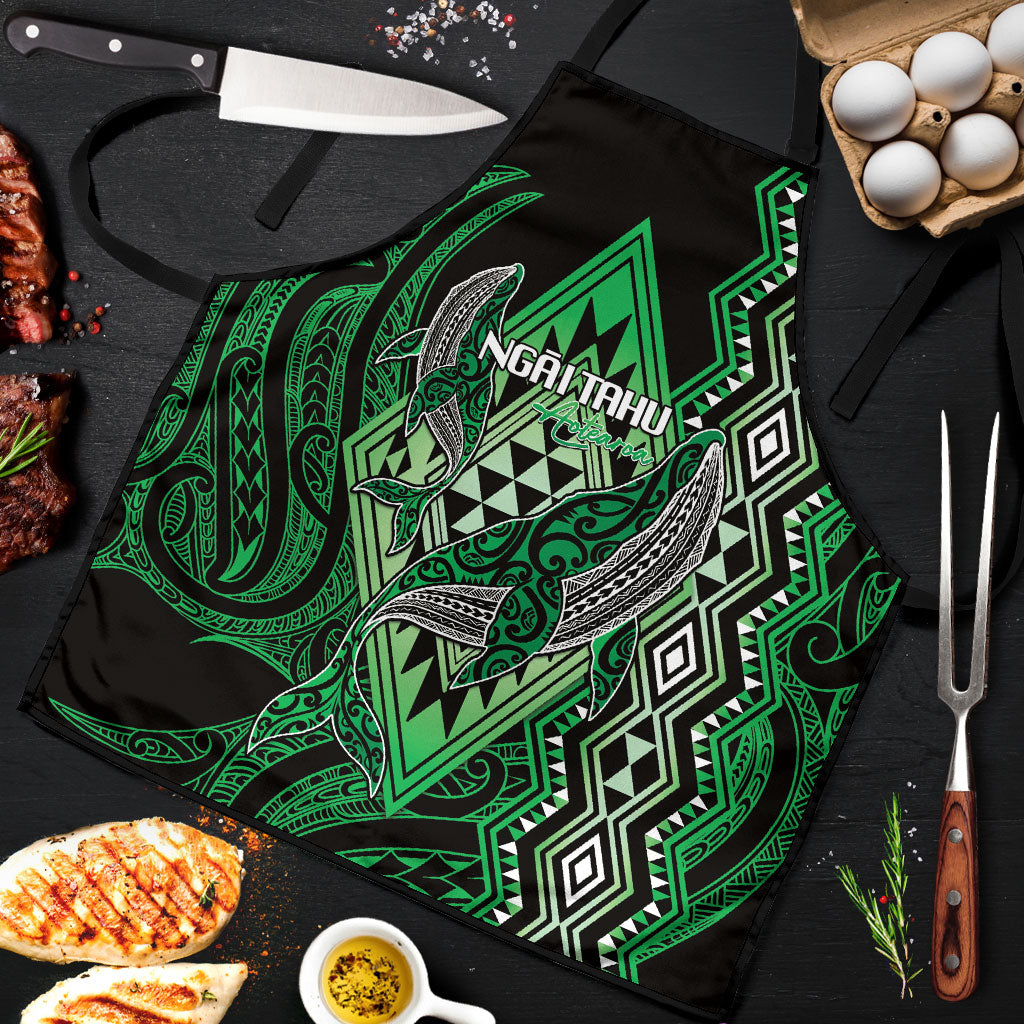 Aotearoa Iwi Ngai Tahu Apron NZ Maori Humpback Whale Taniko Motifs LT14 Green - Polynesian Pride