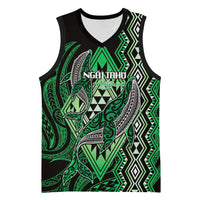 Aotearoa Iwi Ngai Tahu Personalised Basketball Jersey NZ Maori Humpback Whale Taniko Motifs LT14 Unisex Green - Polynesian Pride