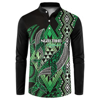 Aotearoa Iwi Ngai Tahu Personalised Button Sweatshirt NZ Maori Humpback Whale Taniko Motifs LT14 Green - Polynesian Pride