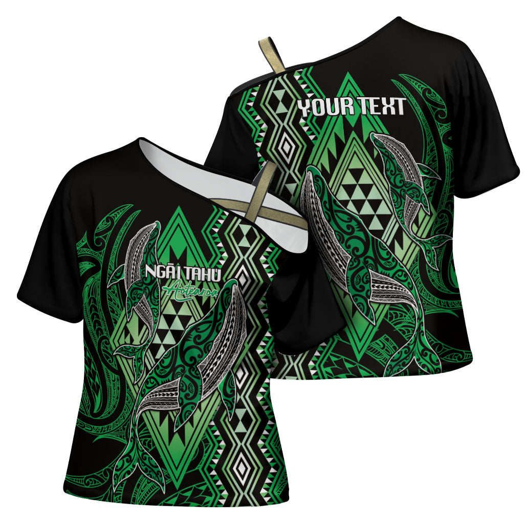Aotearoa Iwi Ngai Tahu Personalised Cross Shoulder Shirt NZ Maori Humpback Whale Taniko Motifs LT14 - Polynesian Pride