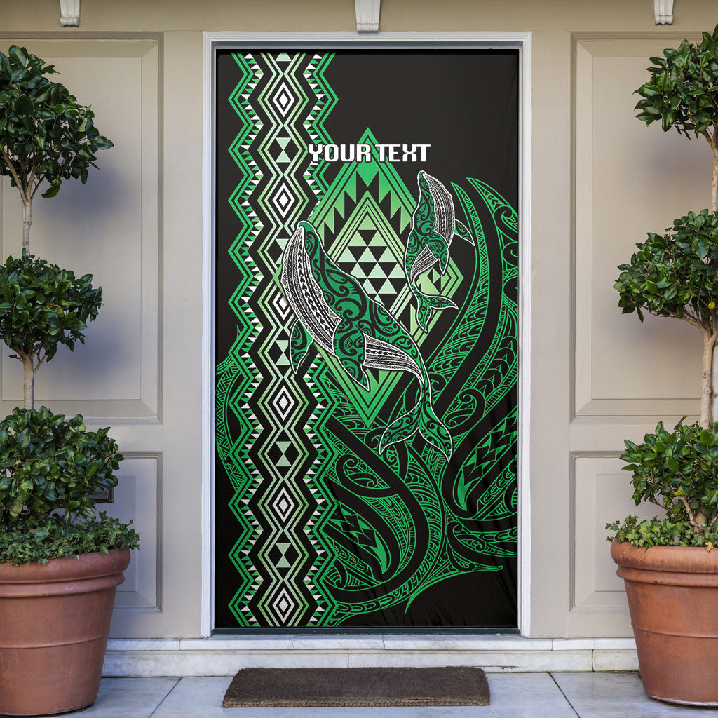 Aotearoa Iwi Ngai Tahu Personalised Door Cover NZ Maori Humpback Whale Taniko Motifs LT14 Green - Polynesian Pride