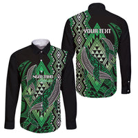 Aotearoa Iwi Ngai Tahu Personalised Family Matching Tank Maxi Dress and Hawaiian Shirt NZ Maori Humpback Whale Taniko Motifs LT14 Dad's Shirt - Long Sleeve Green - Polynesian Pride