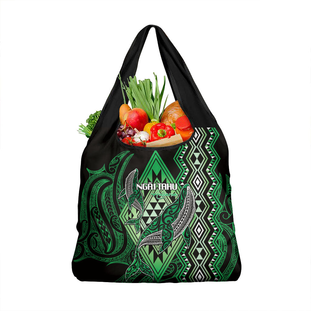 Aotearoa Iwi Ngai Tahu Grocery Bag NZ Maori Humpback Whale Taniko Motifs LT14 1-pack One Size Green - Polynesian Pride
