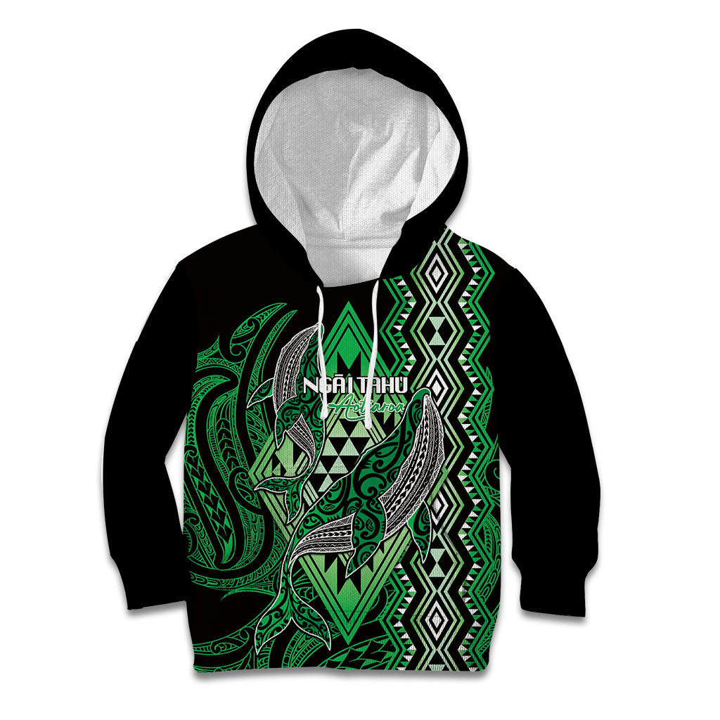 Aotearoa Iwi Ngai Tahu Personalised Kid Hoodie NZ Maori Humpback Whale Taniko Motifs LT14 Hoodie Green - Polynesian Pride