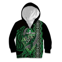Aotearoa Iwi Ngai Tahu Personalised Kid Hoodie NZ Maori Humpback Whale Taniko Motifs LT14 Zip Hoodie Green - Polynesian Pride