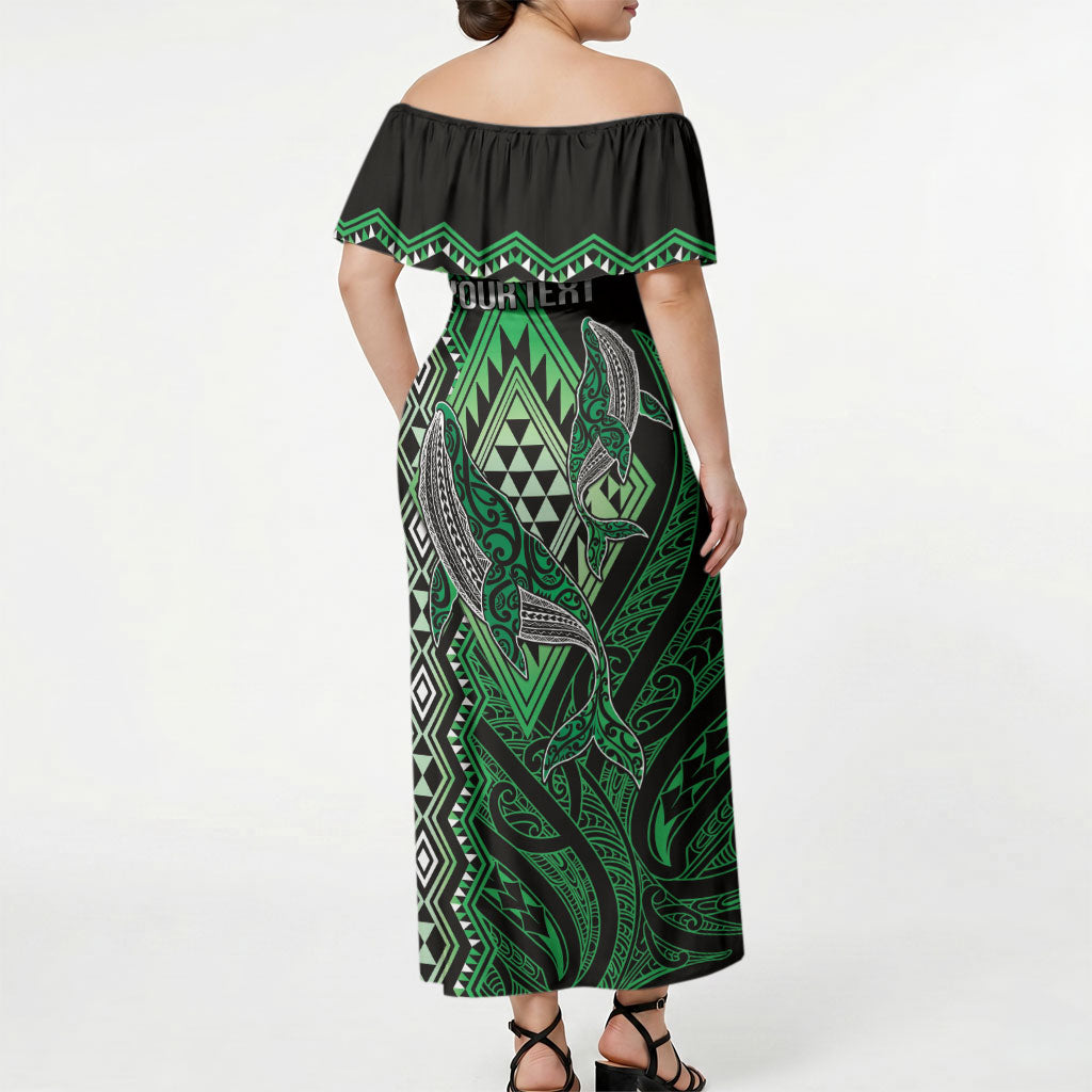 Aotearoa Iwi Ngai Tahu Personalised Off Shoulder Maxi Dress NZ Maori Humpback Whale Taniko Motifs LT14 - Polynesian Pride