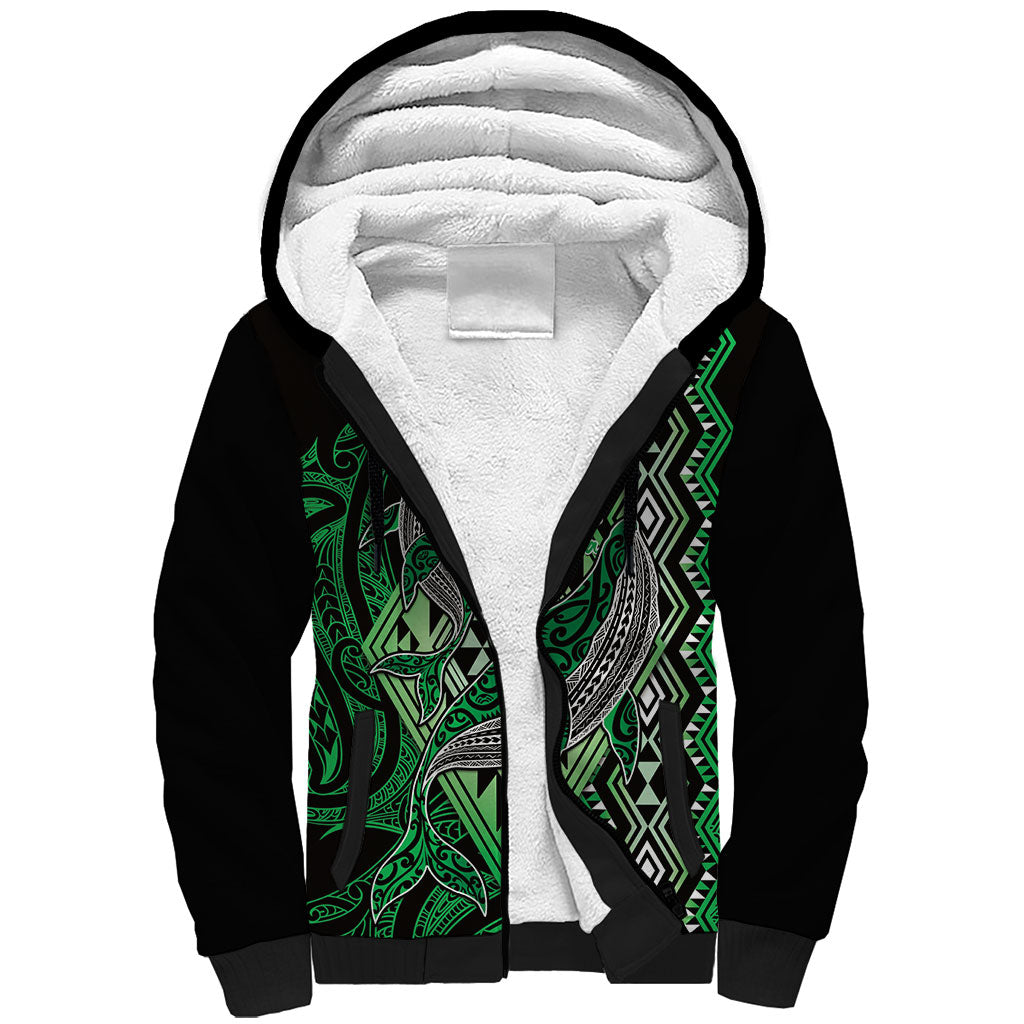 Aotearoa Iwi Ngai Tahu Personalised Sherpa Hoodie NZ Maori Humpback Whale Taniko Motifs LT14 Unisex Green - Polynesian Pride
