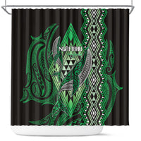 Aotearoa Iwi Ngai Tahu Shower Curtain NZ Maori Humpback Whale Taniko Motifs LT14 Green - Polynesian Pride
