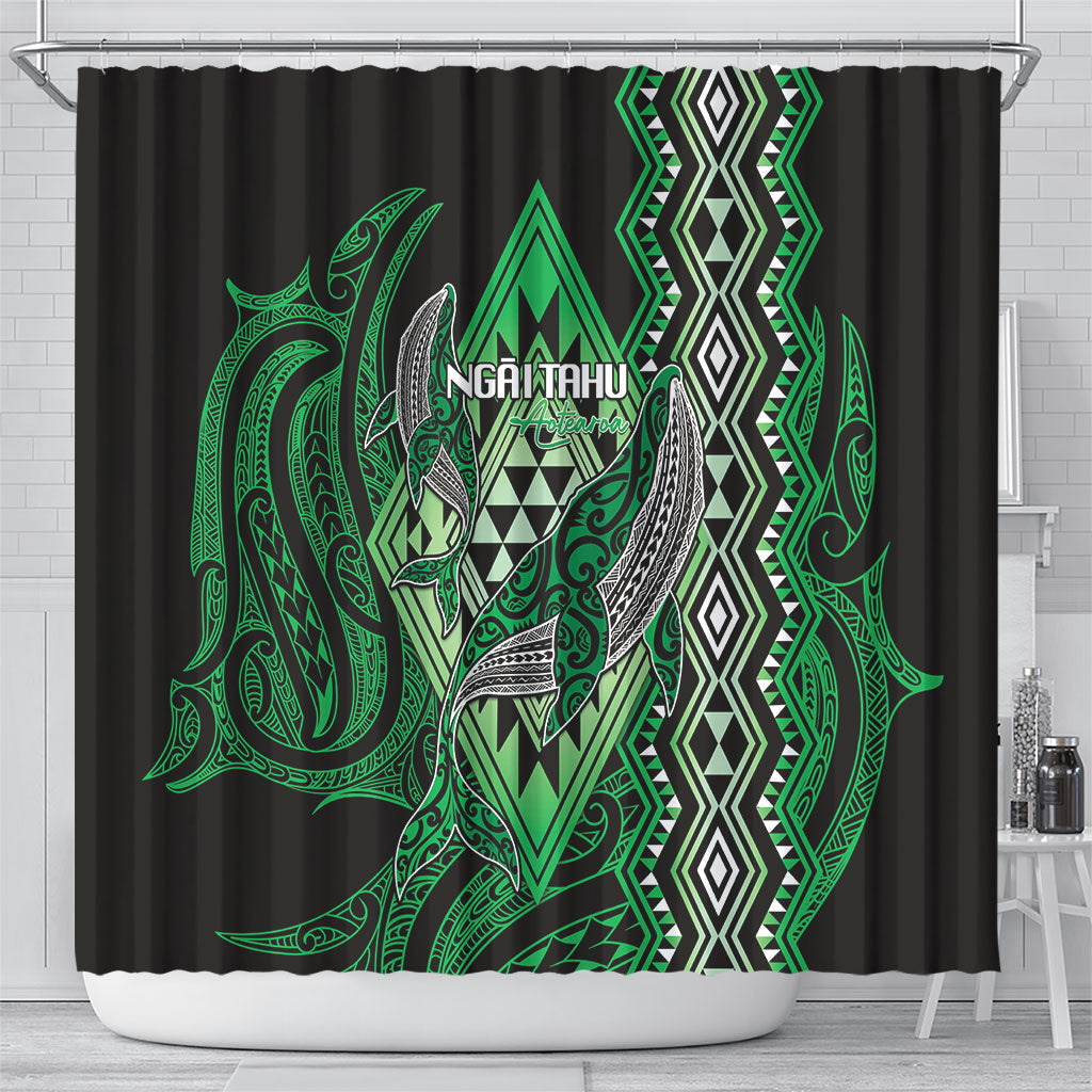 Aotearoa Iwi Ngai Tahu Shower Curtain NZ Maori Humpback Whale Taniko Motifs LT14 - Polynesian Pride