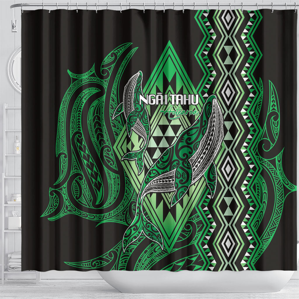 Aotearoa Iwi Ngai Tahu Shower Curtain NZ Maori Humpback Whale Taniko Motifs LT14 - Polynesian Pride