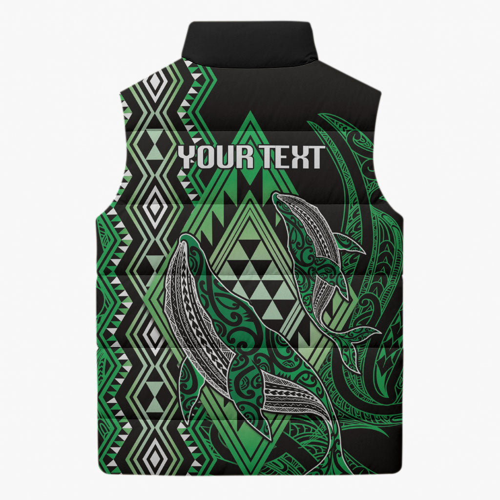 Aotearoa Iwi Ngai Tahu Personalised Sleeveless Puffer Jacket NZ Maori Humpback Whale Taniko Motifs LT14 - Polynesian Pride