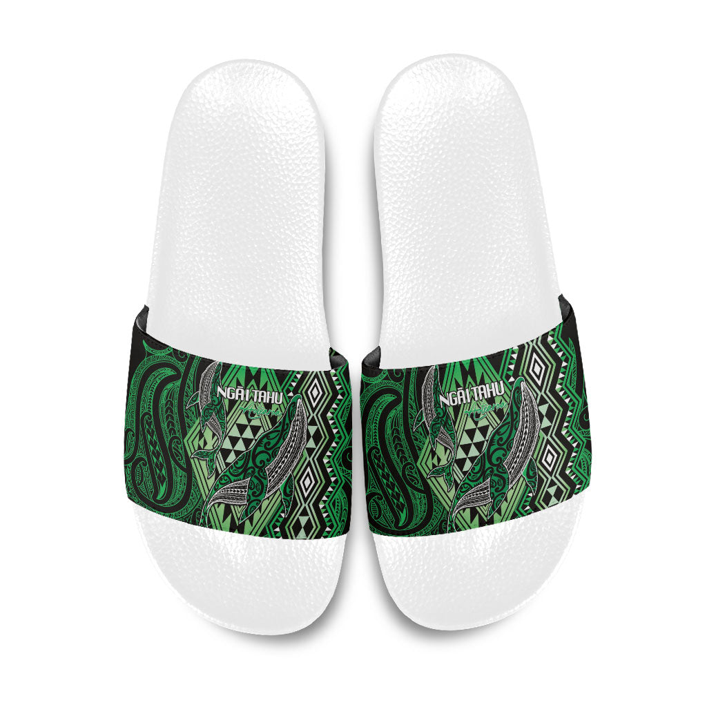 Aotearoa Iwi Ngai Tahu Slide Sandals NZ Maori Humpback Whale Taniko Motifs LT14 Green - Polynesian Pride