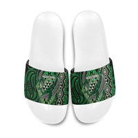Aotearoa Iwi Ngai Tahu Slide Sandals NZ Maori Humpback Whale Taniko Motifs LT14 Green - Polynesian Pride