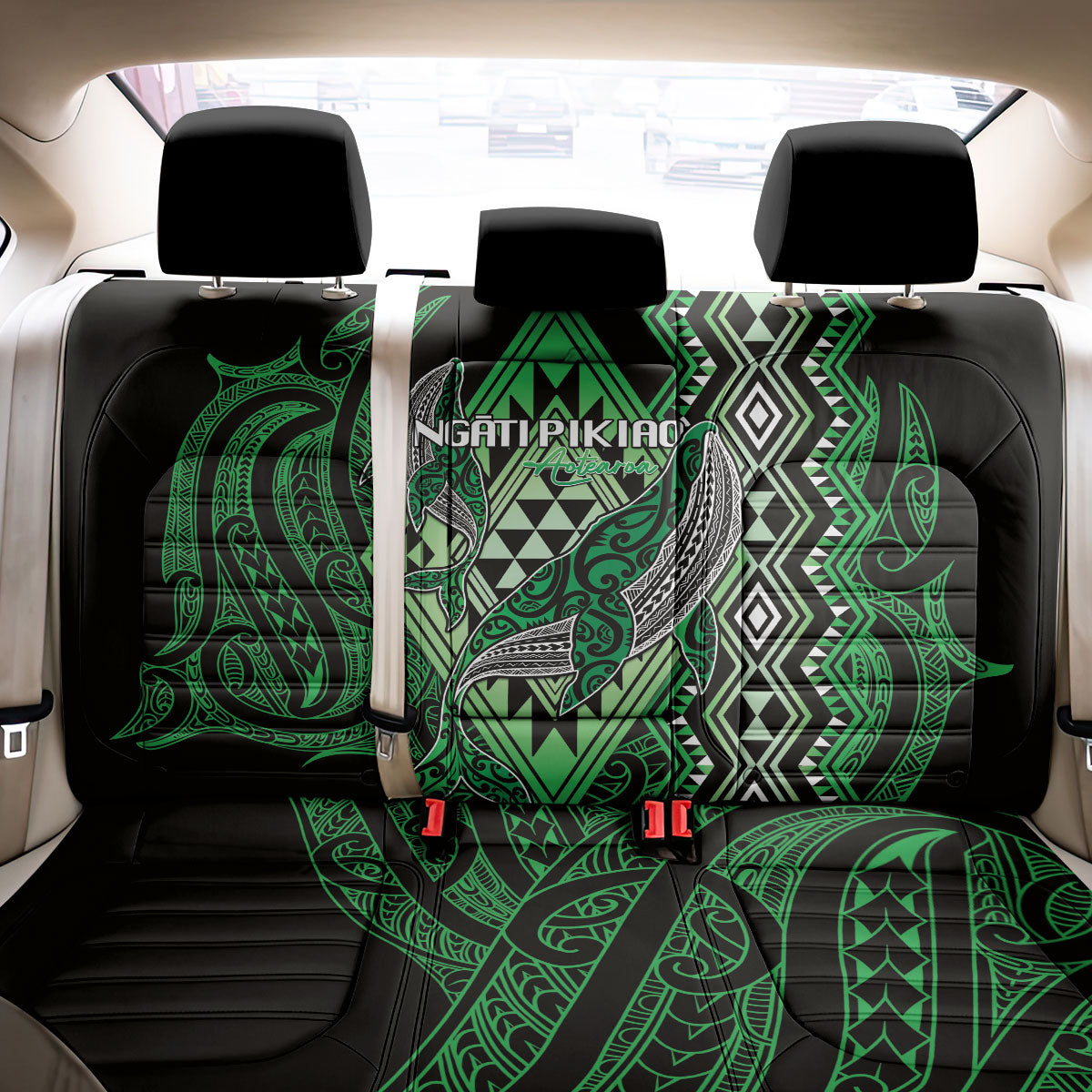 Aotearoa Iwi Ngati Pikiao Back Car Seat Cover NZ Maori Humpback Whale Taniko Motifs LT14 - Polynesian Pride