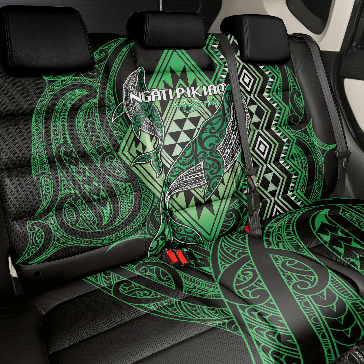 Aotearoa Iwi Ngati Pikiao Back Car Seat Cover NZ Maori Humpback Whale Taniko Motifs LT14 - Polynesian Pride