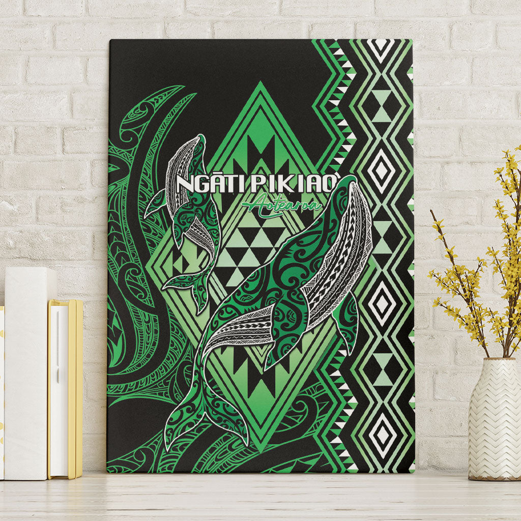 Aotearoa Iwi Ngati Pikiao Canvas Wall Art NZ Maori Humpback Whale Taniko Motifs LT14 Without Frame Green - Polynesian Pride