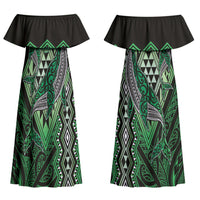 Aotearoa Iwi Ngati Pikiao Personalised Couples Matching Off Shoulder Maxi Dress and Long Sleeve Button Shirt NZ Maori Humpback Whale Taniko Motifs LT14 - Polynesian Pride