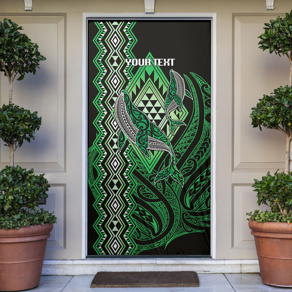 Aotearoa Iwi Ngati Pikiao Personalised Door Cover NZ Maori Humpback Whale Taniko Motifs LT14 Green - Polynesian Pride