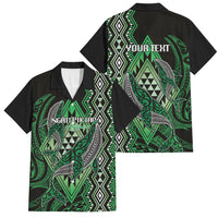 Aotearoa Iwi Ngati Pikiao Personalised Family Matching Summer Maxi Dress and Hawaiian Shirt NZ Maori Humpback Whale Taniko Motifs LT14 Dad's Shirt - Short Sleeve Green - Polynesian Pride