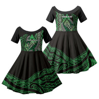 Aotearoa Iwi Ngati Pikiao Personalised Family Matching Summer Maxi Dress and Hawaiian Shirt NZ Maori Humpback Whale Taniko Motifs LT14 Daughter's Dress Green - Polynesian Pride