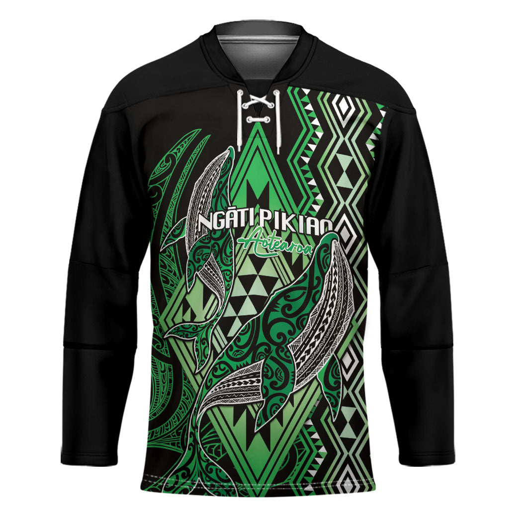 Aotearoa Iwi Ngati Pikiao Personalised Hockey Jersey NZ Maori Humpback Whale Taniko Motifs LT14 Unisex Green - Polynesian Pride