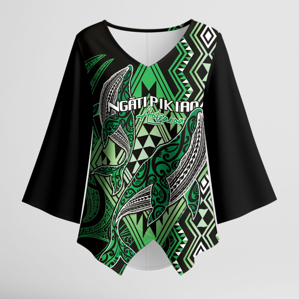 Aotearoa Iwi Ngati Pikiao Personalised Kimono Sleeve Blouse NZ Maori Humpback Whale Taniko Motifs LT14 Female Green - Polynesian Pride