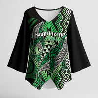 Aotearoa Iwi Ngati Pikiao Personalised Kimono Sleeve Blouse NZ Maori Humpback Whale Taniko Motifs LT14 Female Green - Polynesian Pride