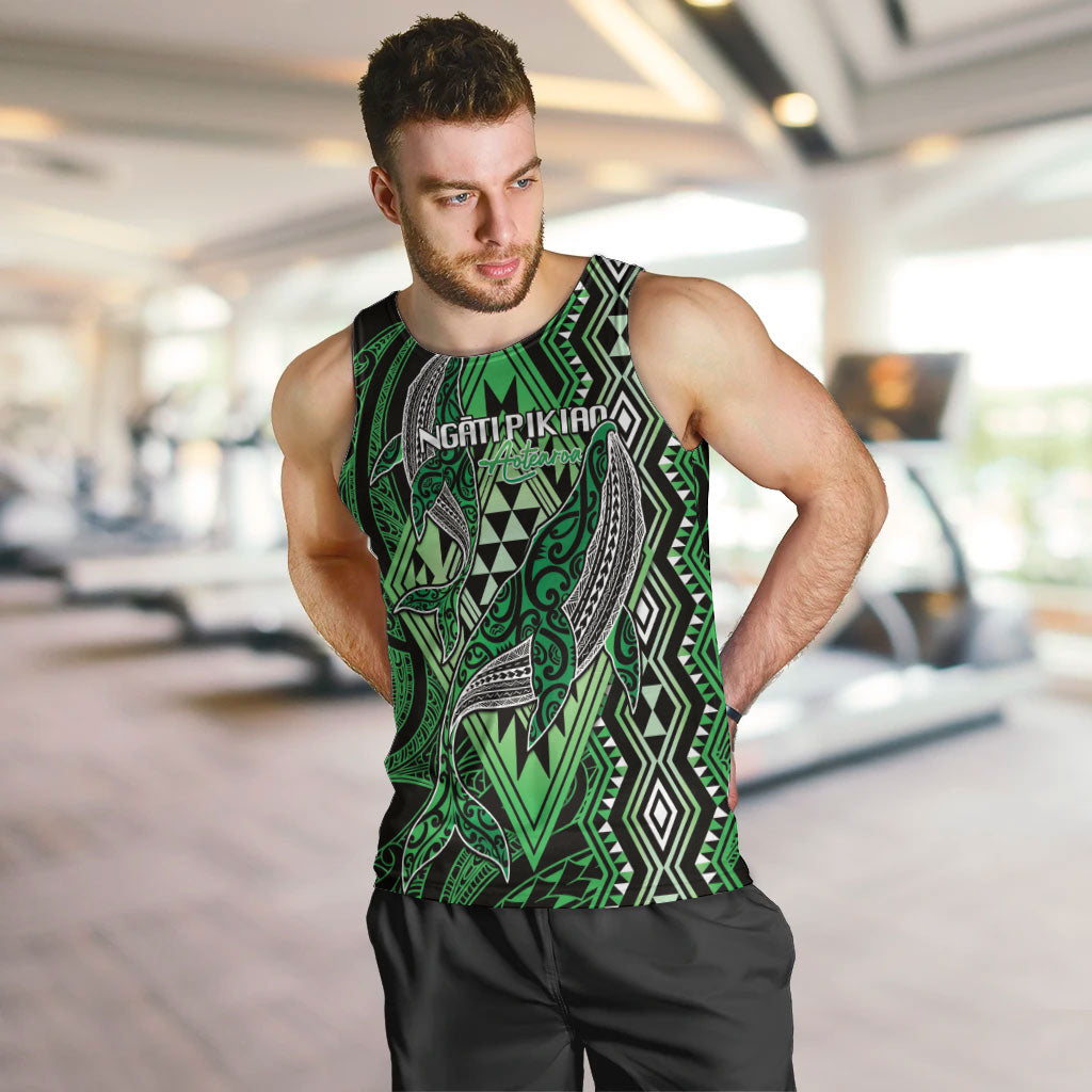 Aotearoa Iwi Ngati Pikiao Personalised Men Tank Top NZ Maori Humpback Whale Taniko Motifs LT14 Green - Polynesian Pride