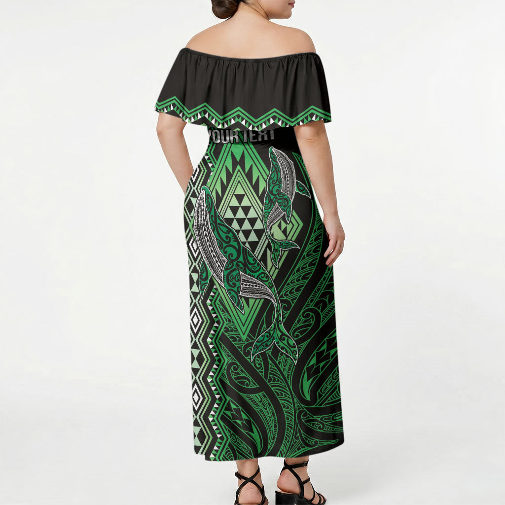 Aotearoa Iwi Ngati Pikiao Personalised Off Shoulder Maxi Dress NZ Maori Humpback Whale Taniko Motifs LT14 - Polynesian Pride
