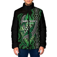 Aotearoa Iwi Ngati Pikiao Personalised Padded Jacket NZ Maori Humpback Whale Taniko Motifs LT14 Men Green - Polynesian Pride