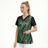 Aotearoa Iwi Ngati Pikiao Personalised Scrub Top NZ Maori Humpback Whale Taniko Motifs LT14 - Polynesian Pride