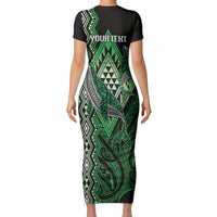 Aotearoa Iwi Ngati Pikiao Personalised Short Sleeve Bodycon Dress NZ Maori Humpback Whale Taniko Motifs LT14 - Polynesian Pride