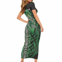 Aotearoa Iwi Ngati Pikiao Personalised Short Sleeve Bodycon Dress NZ Maori Humpback Whale Taniko Motifs LT14 - Polynesian Pride