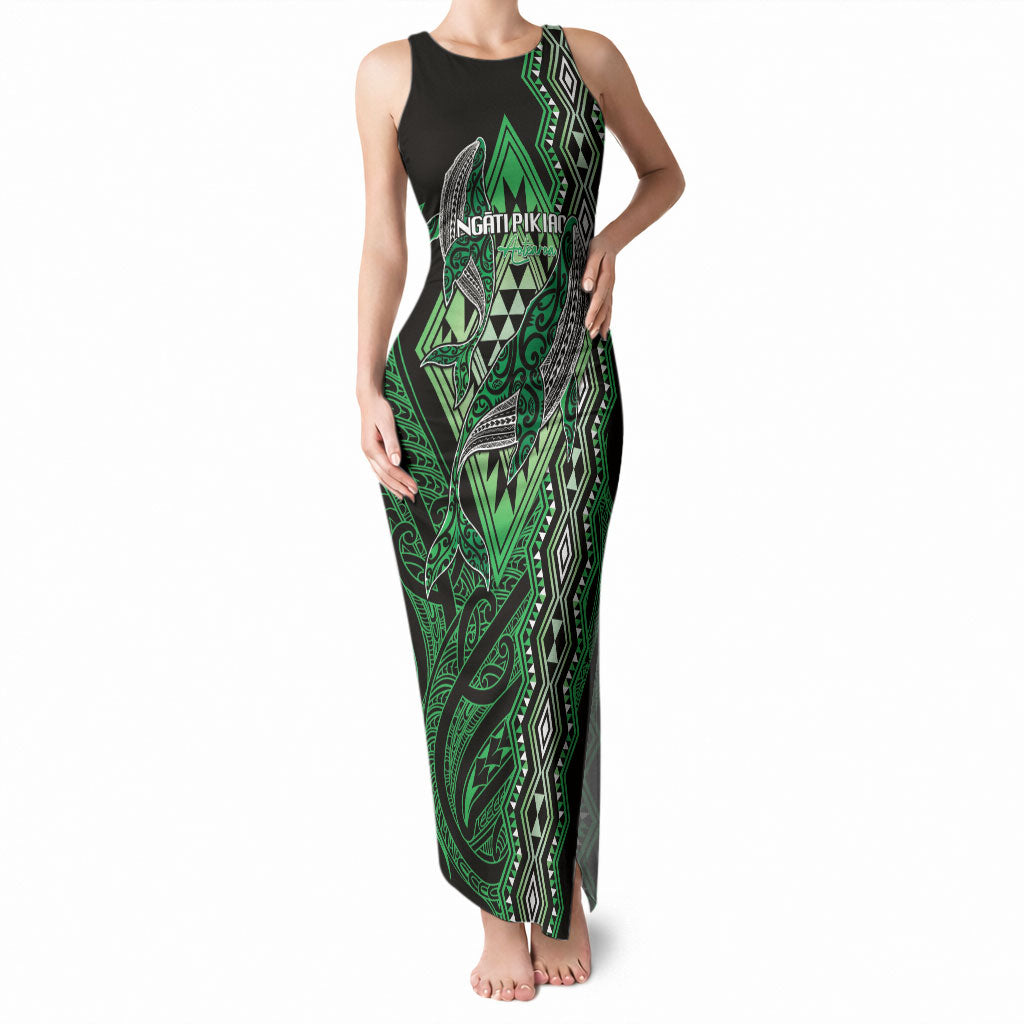 Aotearoa Iwi Ngati Pikiao Personalised Tank Maxi Dress NZ Maori Humpback Whale Taniko Motifs LT14 Women Green - Polynesian Pride