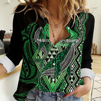 Aotearoa Iwi Ngati Pikiao Personalised Women Casual Shirt NZ Maori Humpback Whale Taniko Motifs LT14 Female Green - Polynesian Pride
