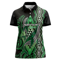 Aotearoa Iwi Ngati Pikiao Personalised Women Polo Shirt NZ Maori Humpback Whale Taniko Motifs LT14 Female Green - Polynesian Pride