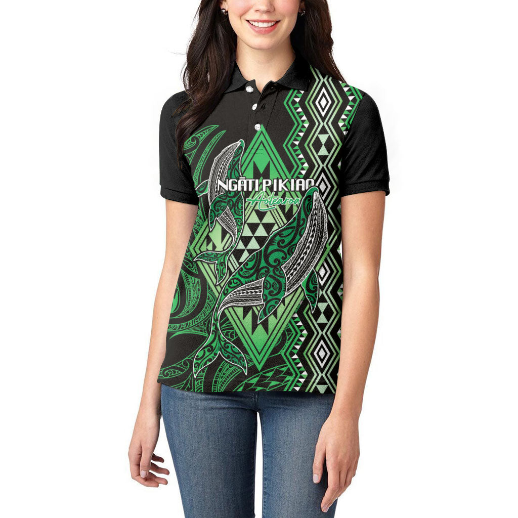 Aotearoa Iwi Ngati Pikiao Personalised Women Polo Shirt NZ Maori Humpback Whale Taniko Motifs LT14 - Polynesian Pride
