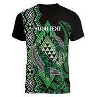 Aotearoa Iwi Ngati Pikiao Personalised Women V-Neck T-Shirt NZ Maori Humpback Whale Taniko Motifs LT14 - Polynesian Pride