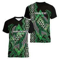 Aotearoa Iwi Ngati Pikiao Personalised Women V-Neck T-Shirt NZ Maori Humpback Whale Taniko Motifs LT14 - Polynesian Pride