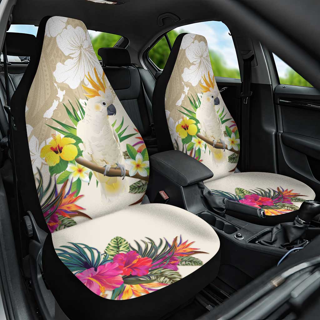 New Zealand Cacatua Galerita Car Seat Cover Aotearoa Cockatoo Tropical Flowers