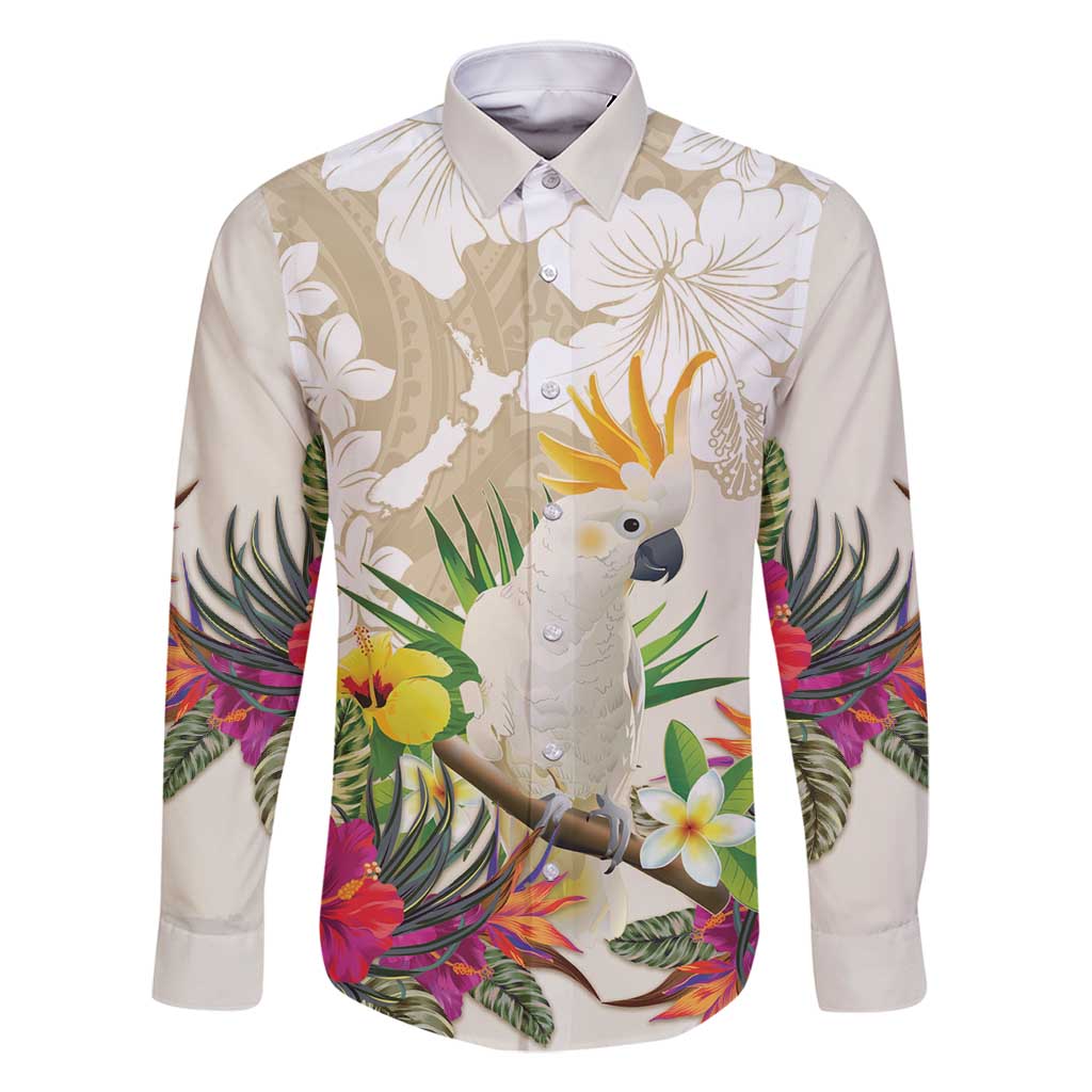New Zealand Cacatua Galerita Family Matching Long Sleeve Bodycon Dress and Hawaiian Shirt Aotearoa Cockatoo Tropical Flowers