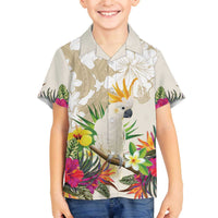 New Zealand Cacatua Galerita Family Matching Off Shoulder Short Dress and Hawaiian Shirt Aotearoa Cockatoo Tropical Flowers