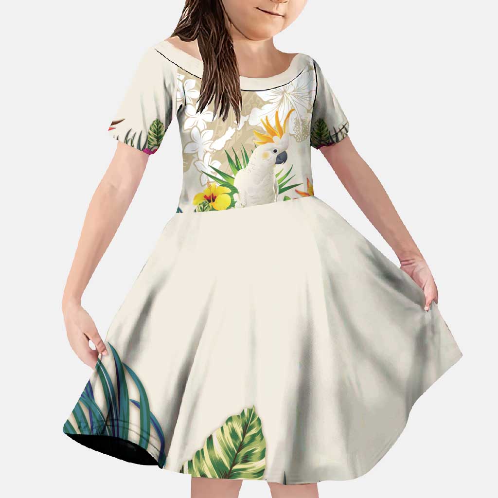 New Zealand Cacatua Galerita Family Matching Summer Maxi Dress and Hawaiian Shirt Aotearoa Cockatoo Tropical Flowers