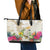 New Zealand Cacatua Galerita Leather Tote Bag Aotearoa Cockatoo Tropical Flowers