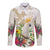 New Zealand Cacatua Galerita Long Sleeve Button Shirt Aotearoa Cockatoo Tropical Flowers