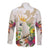 New Zealand Cacatua Galerita Long Sleeve Button Shirt Aotearoa Cockatoo Tropical Flowers