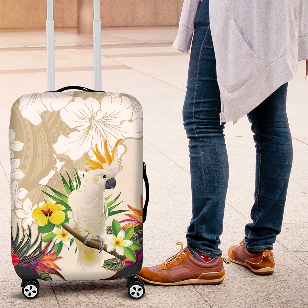 New Zealand Cacatua Galerita Luggage Cover Aotearoa Cockatoo Tropical Flowers