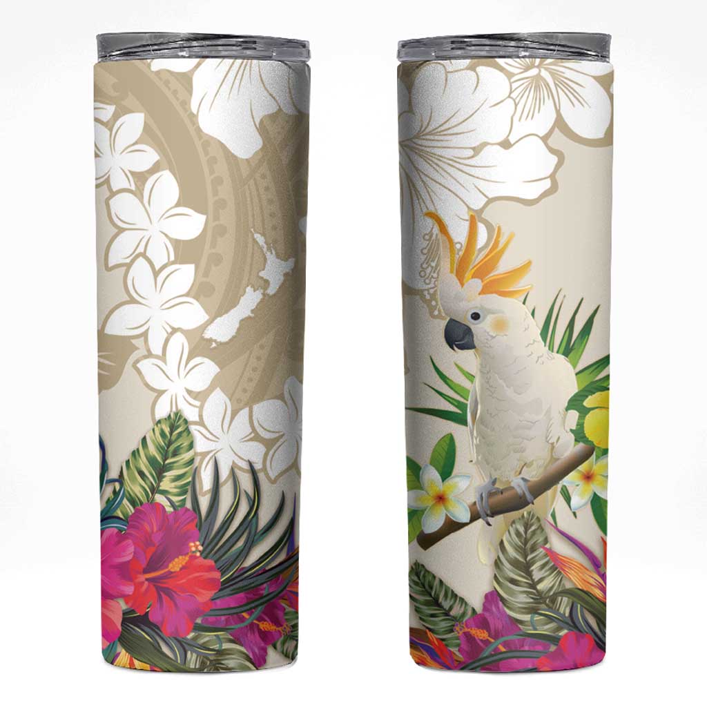 New Zealand Cacatua Galerita Skinny Tumbler Aotearoa Cockatoo Tropical Flowers